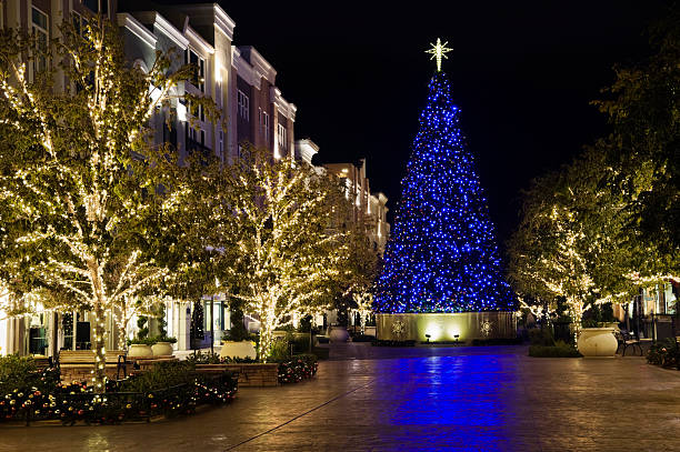 Affordable commercial Christmas lights decorating a business exterior in Renton, WA, by Clean425.